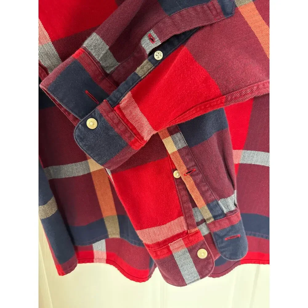 J.CREW New York Mens Red Flannel Plaid Shirt Long Sleeve Half Button  XL